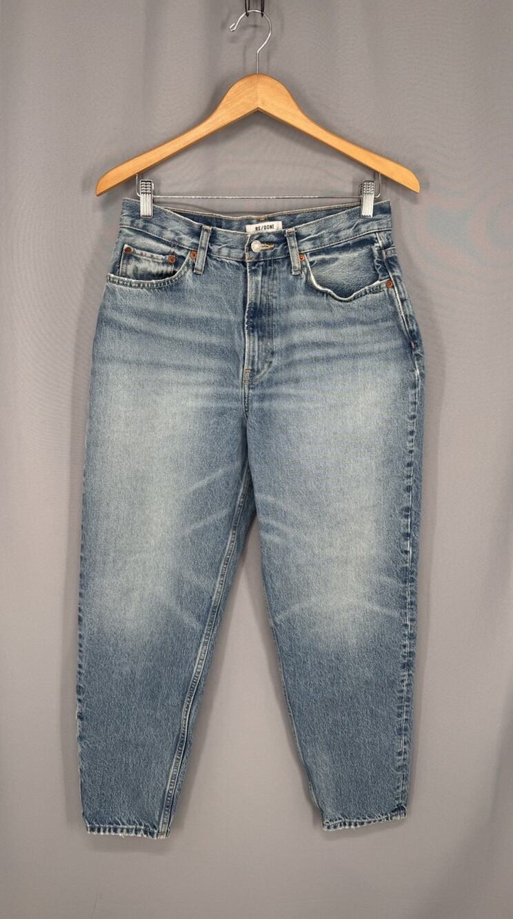 Re-done Barrel Jeans Womens 29x27 Blue Highrise Boho Distressed Vintage Inspired